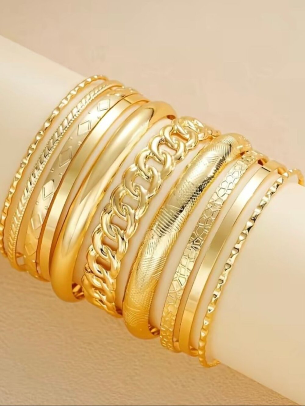 Gold Bangle Bracelets for Women, 10pc Stackable Set, 18K Gold Plated Boho